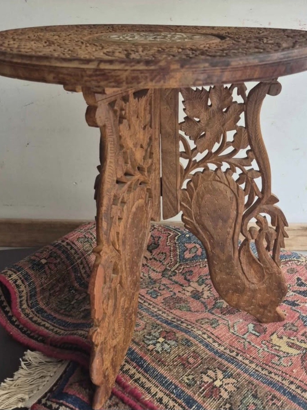 Vintage Walnut Marquetry Pedestal Table, typically dating from the 1930s to 1950